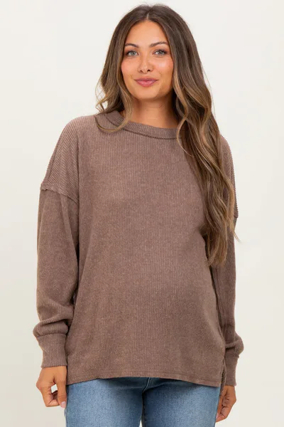 PinkBlush Mocha Brushed Ribbed Knit Maternity Pullover