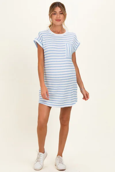 PinkBlush Light Blue Textured Stripe Knit Maternity T-Shirt Dress
