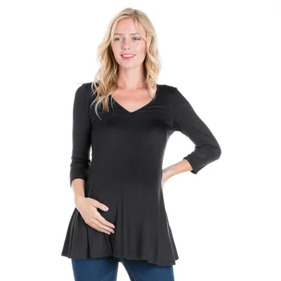 Target 24seven Comfort Apparel Maternity Three Quarter Sleeve V Neck Tunic Top -Black-L