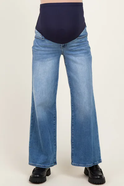PinkBlush Medium Wash Wide Leg Maternity Jeans