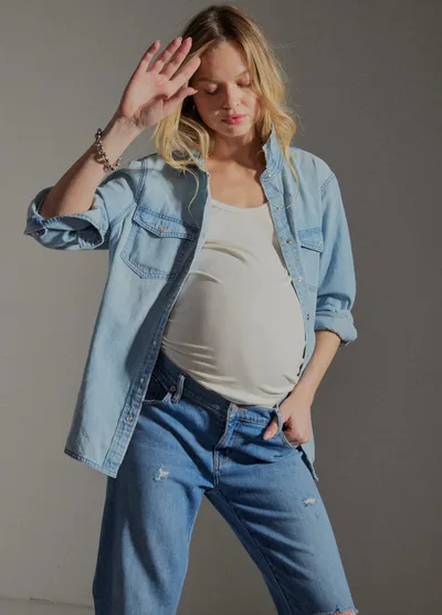 For The Creators The Denim Maternity Shirt Light Wash