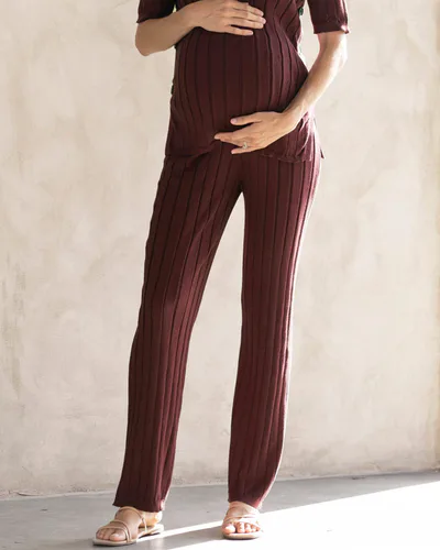Angel Maternity Sherry Wide Rib Maternity Lounge Pant in Chocolate Truffle