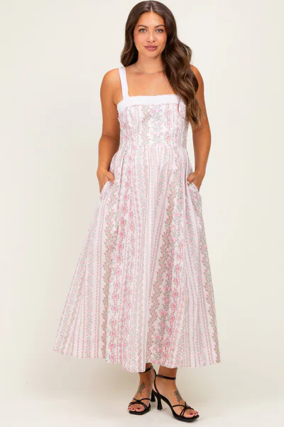 PinkBlush Pink Peony Column Floral Print Maternity Maxi Dress