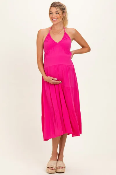 PinkBlush Pink Halter Cutout Maternity Midi Dress