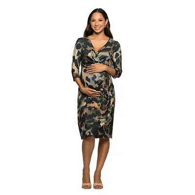 Kohl's Maternity 24Seven Comfort Apparel Three Quarter Sleeve Faux Wrap Dress