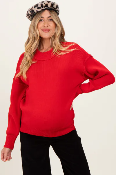 PinkBlush Ruby Wide Neck Drop Shoulder Maternity Sweater