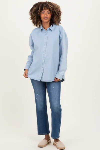 PinkBlush Light Blue Striped Button Down Maternity Shirt