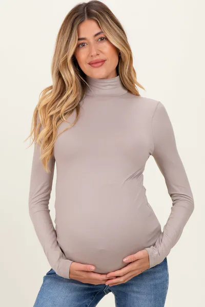 PinkBlush Taupe Maternity Mock Neck Top