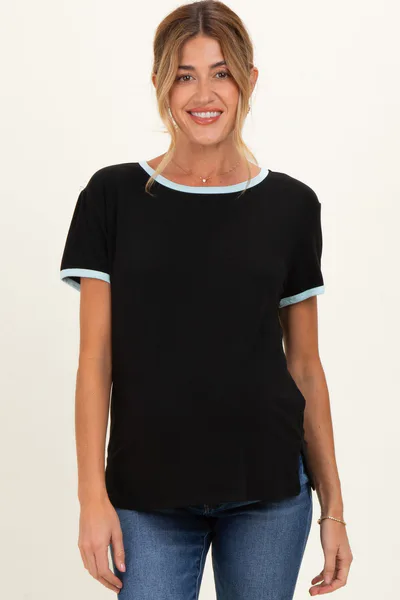 PinkBlush Black Contrast Trim Boxy Fit Maternity Tee