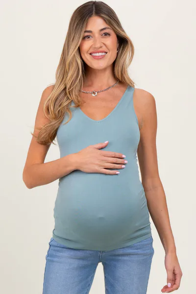 PinkBlush Dark Teal Reversible Seamless Maternity Fitted Tank