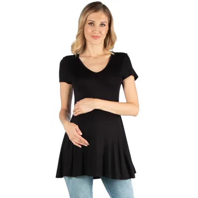 Target 24seven Comfort Apparel Maternity Short Sleeve Flared Tunic Top-Black-2X