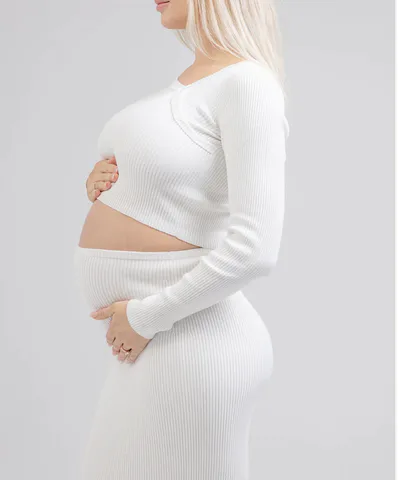 Bump City Luxe Knit Set (Bone): Crop Sweater