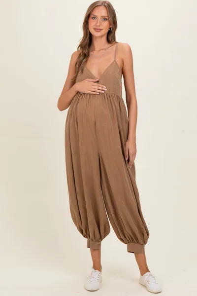 PinkBlush Mushroom Mineral Wash Sleeveless V-Neck Maternity Jumpsuit