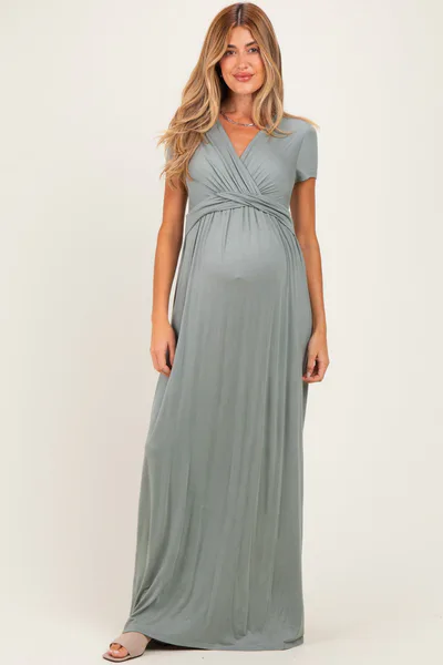 PinkBlush PinkBlush Teal Draped Maternity/Nursing Maxi Dress