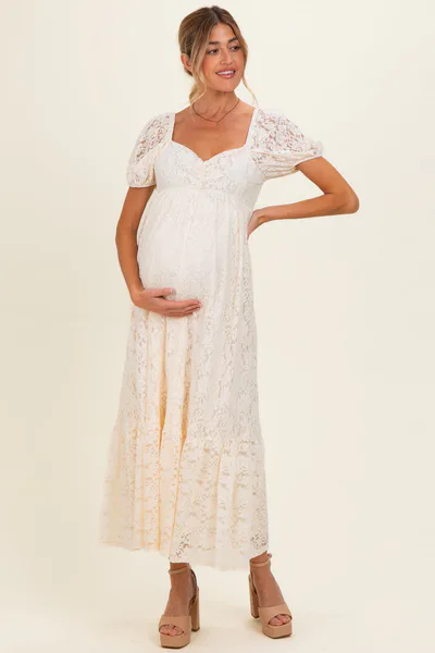 PinkBlush Ivory Lace Maternity Maxi Dress