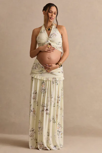 Club L London Clovia | Yellow Floral Print Maxi Skirt