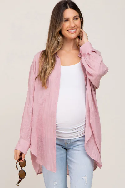 PinkBlush Pink Lightweight Sheer Button Down Blouse