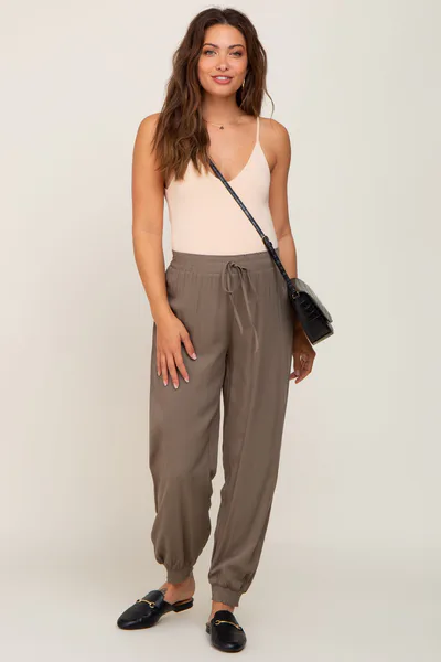 PinkBlush Olive Drawstring Accent Maternity Joggers