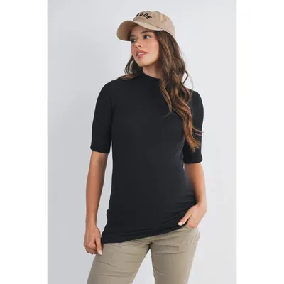 Target Hello Miz Womens Ribbed Mock Neck Elbow Sleeve Maternity Top - Black - Small