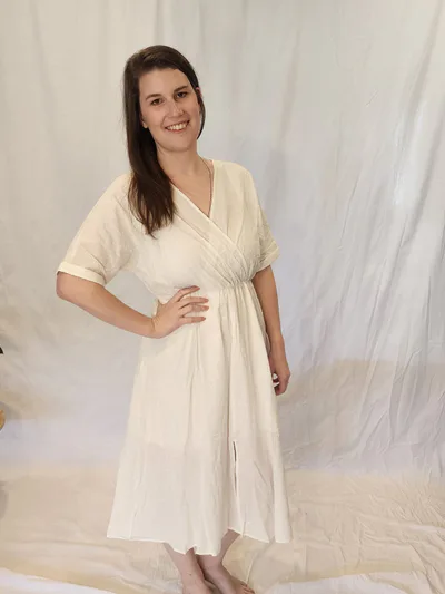 Close to the Heart Crossover Midi Dress - White Dobby Spot