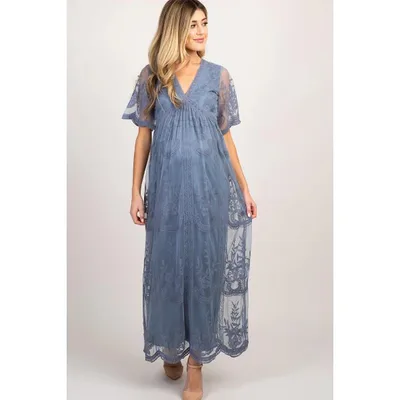 Target Pinkblush PinkBlush Blue Lace Mesh Overlay Maternity Maxi Dress Small