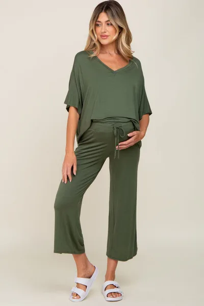 PinkBlush Olive Cropped Pant Maternity Set