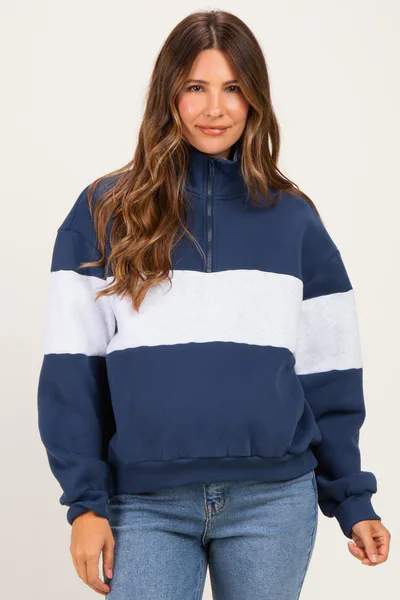 PinkBlush Navy Colorblock Quarter Zip Maternity Sweatshirt