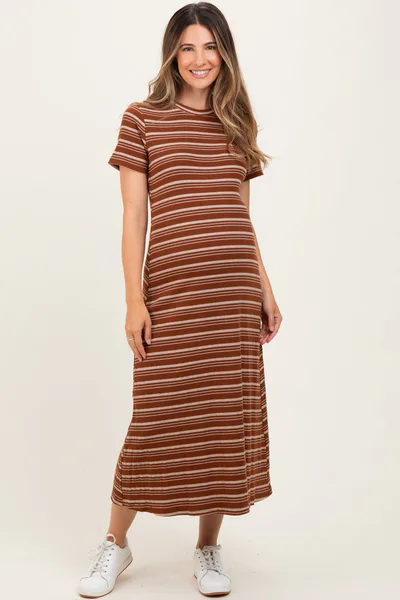PinkBlush Rust Striped Maternity T-Shirt Dress