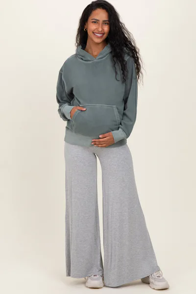 PinkBlush Heather Grey Fold Over Waist Maternity Wide Leg Lounge Pants
