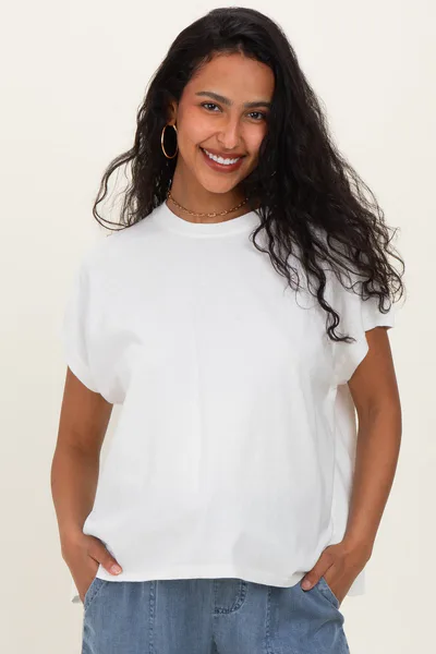 PinkBlush Off White Mineral Wash Boxy Fit Maternity T-Shirt