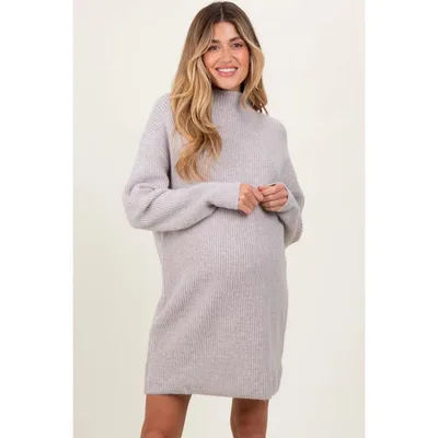 Target Pinkblush Heather Grey Mock Neck Maternity Mini Sweater Dress Medium/Large