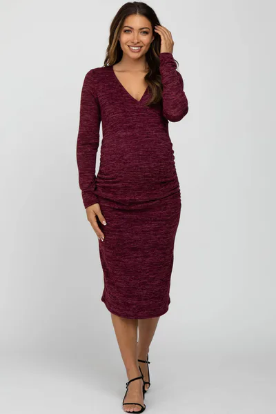 PinkBlush Burgundy Heather Wrap Fitted Maternity Dress