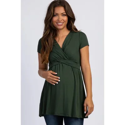 Target Pinkblush PinkBlush Olive Green Draped Front Maternity Nursing Top XL