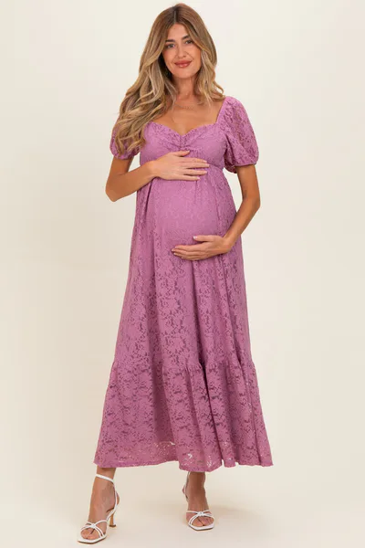 PinkBlush Mauve Lace Maternity Maxi Dress