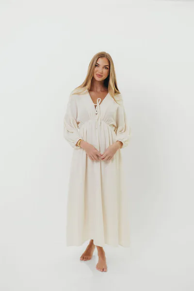 Worth Collective Hunter 100% Cotton Gauze Midi Dress in Soy - Bump Friendly