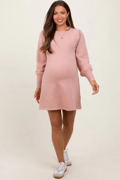 PinkBlush Pink Knit Bubble Sleeve Maternity Mini Dress