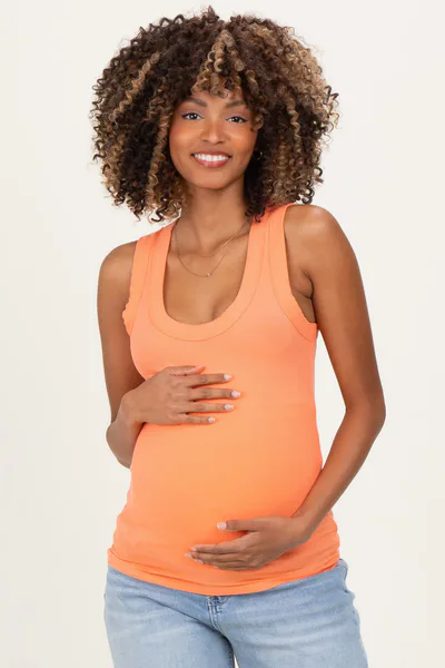 PinkBlush Peach Ribbed Scoop Neck Maternity Tank Top