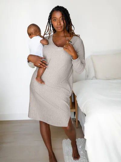 Kindred Bravely Blake Maternity & Nursing Lounge Dress | Grey Heather