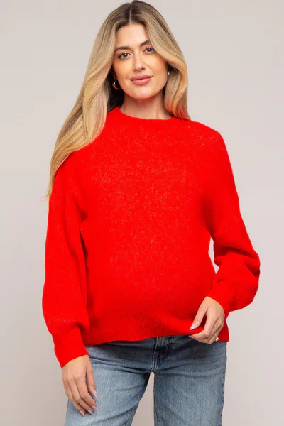 PinkBlush Red Bubble Sleeve Maternity Sweater