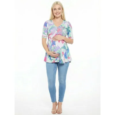 Target 24seven Comfort Apparel Maternity Abstract V Neck Elbow Sleeve Henley Tunic Top
