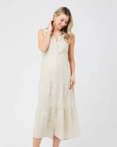 Ripe Maternity Tracy Tiered Linen Dress Natural