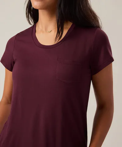 Bump City Everyday Maternity & Nursing T-Shirt with Pocket (Deep Burgundy)
