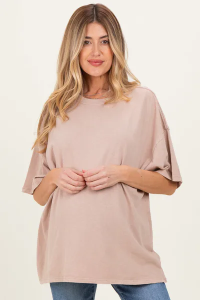 PinkBlush Taupe Oversized Mineral Wash Maternity T-Shirt