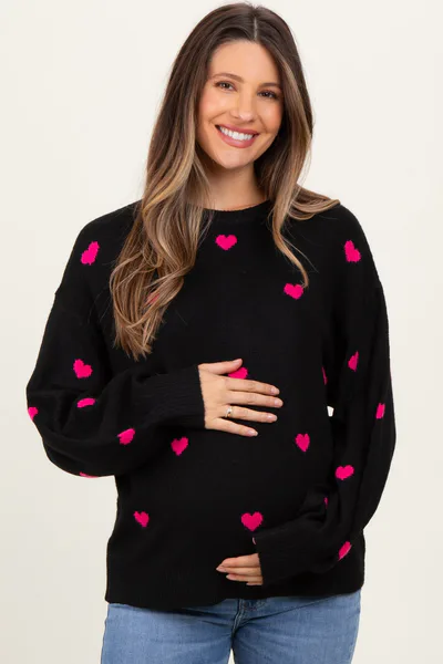 PinkBlush Black Heart Print Oversized Maternity Sweater