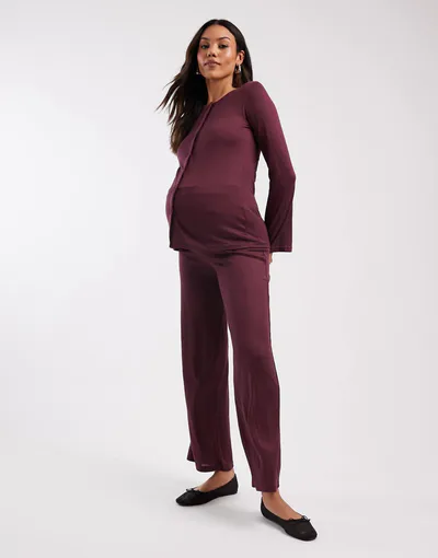 ASOS Mamalicious Maternity soft straight leg jersey pants in burgundy - part of a set