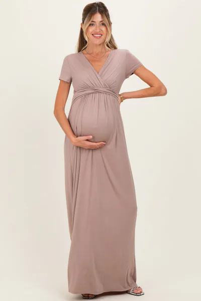 PinkBlush PinkBlush Mocha Draped Maternity/Nursing Maxi Dress