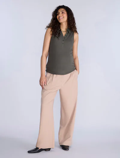 Motherhood Maternity Sleeveless Ribbed Collared Top