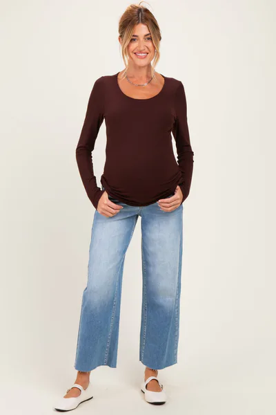 PinkBlush Light Wash Maternity Crop Wide Leg With Raw Hem