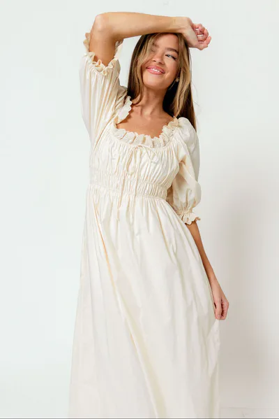 Worth Collective Daydreamer 100% Cotton Maxi Dress in Cream - Bump Friendly