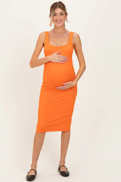 PinkBlush Orange Square Neck Maternity Tank Dress